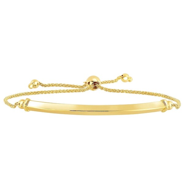 Mcs Jewelry Inc 14 KARAT YELLOW GOLD DIAMOND CUT WHEAT BOLO BRACELET WITH CARVED SHINY BAR (ADJUSTABLE UP TO 9 1/4 INCHES)