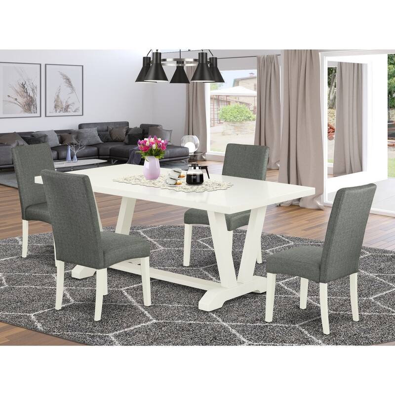 Farmhouse Dining Set - 5 Piece Table & 4 Parsons Chairs - Kitchen Dinette Set - 72