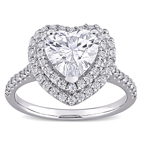 Miadora 2 5/8ct DEW Heart-cut Moissanite Double Halo Engagement Ring in 10k White Gold. Opens flyout.