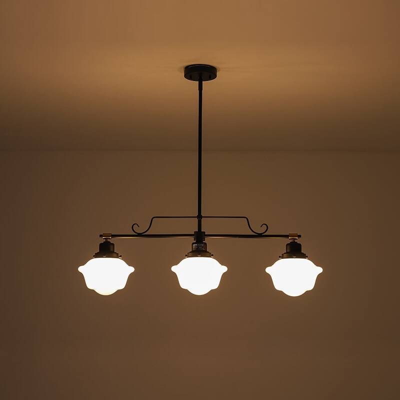 Vintage 3-Light School House Glass Linear Chandelier