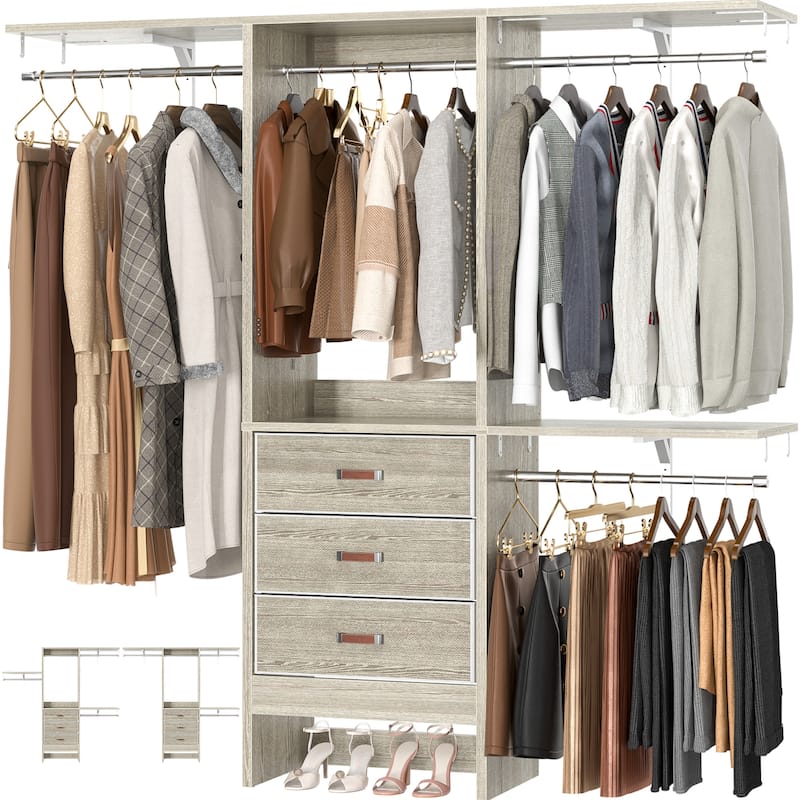 4FT Kid‘s Closet System with Fabric Drawers, DIY Closet Organizer with Adjustable Hanging Rods