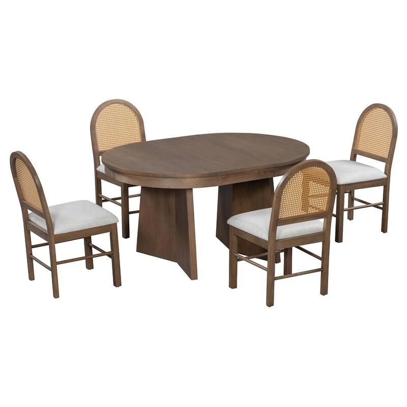 5-Piece Round Dining Set with 4 Upholstered Chairs and Extendable Table for Family Meals and Gatherings