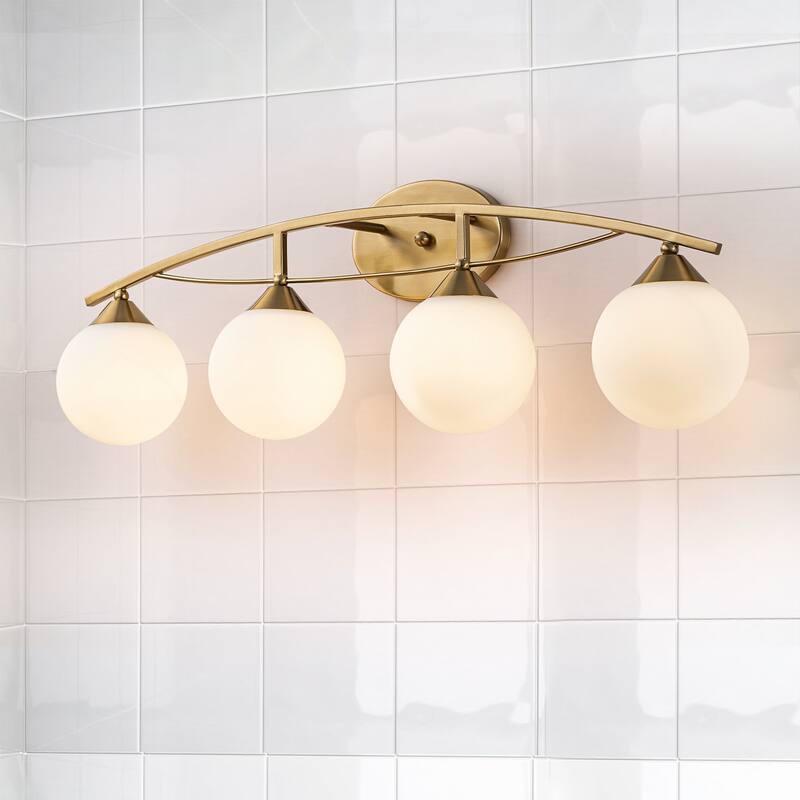 3/4-Light Dimmable Modern Brass Bathroom Vanity Light with Frosted Glass