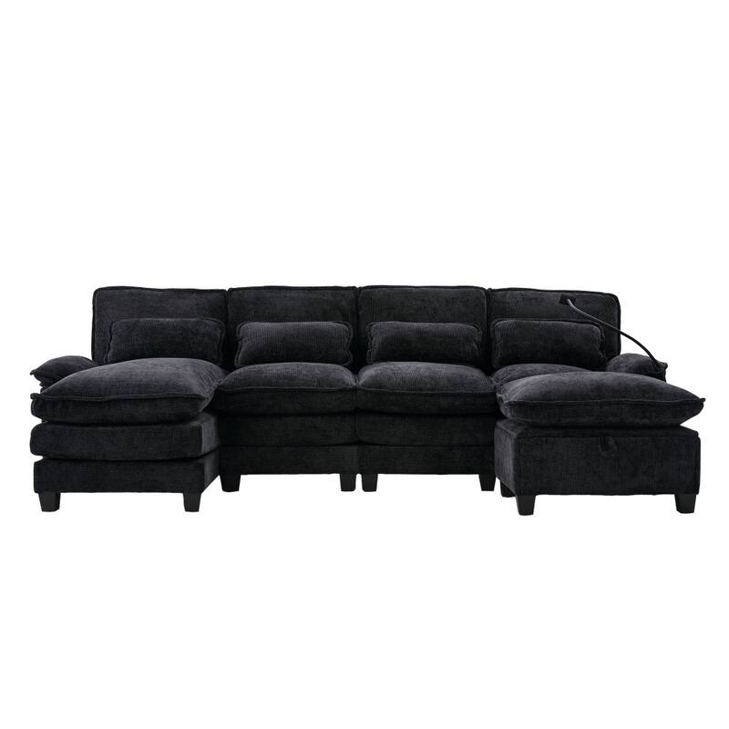 106.69" Modular U-shaped Sectional Sofa with Chaise Lounge and Ottoman, Pillows