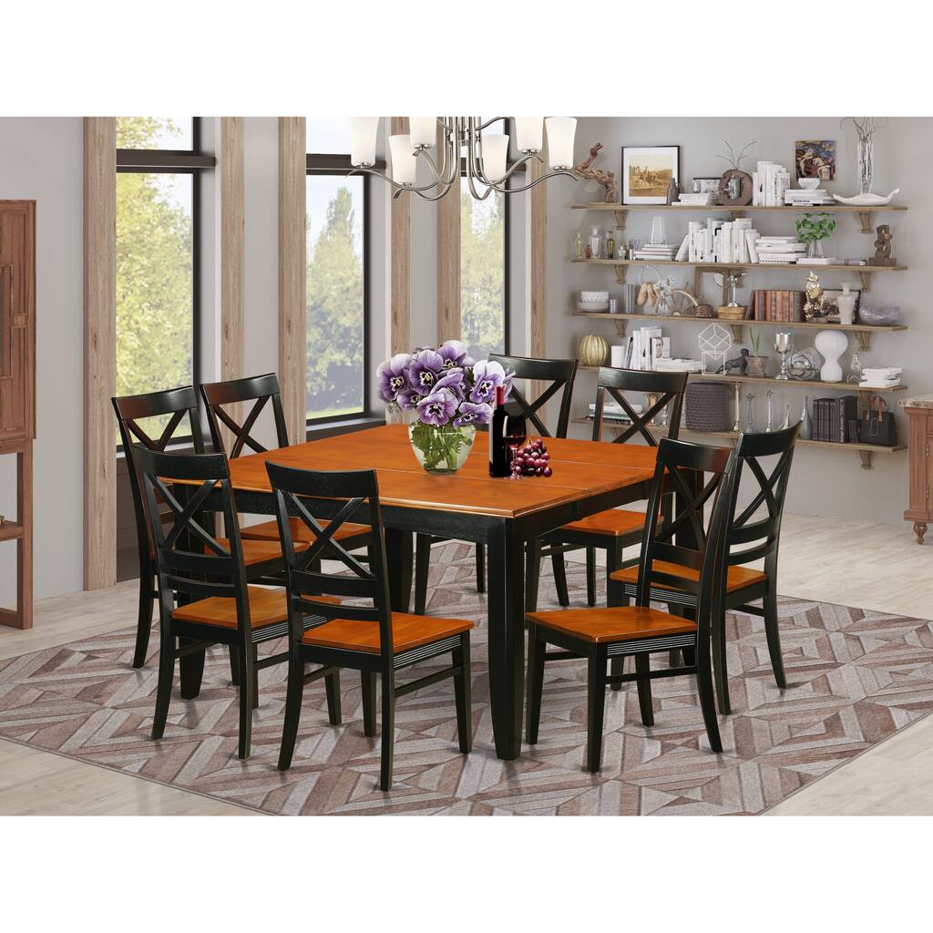 East West Furniture Dining Room Furniture Set Includes a Square Table with Butterfly Leaf and 8 Dining Chairs, Black & Cherry