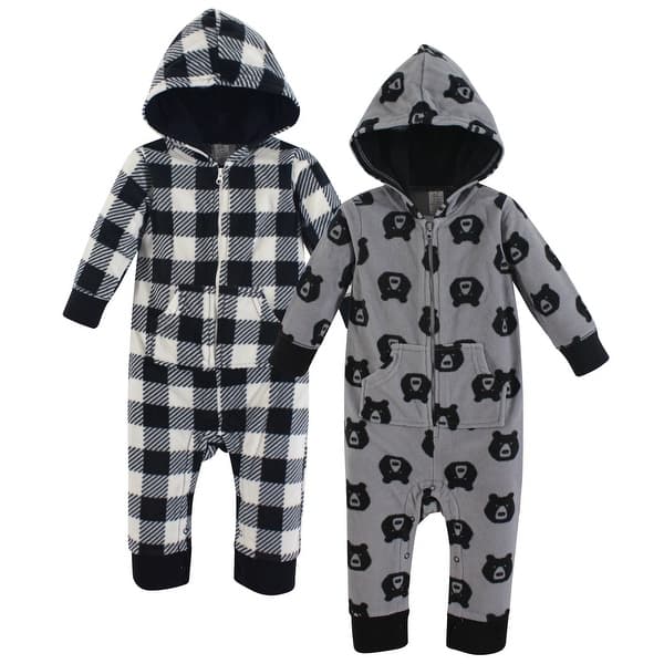 slide 1 of 1, Yoga Sprout Baby Boy Hooded Fleece Jumpsuits 2pk, Bear Baby 0-3 Months - Bear Baby