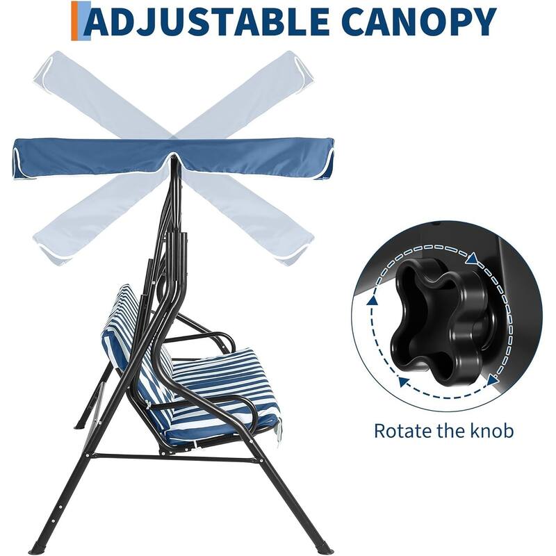 3-Seat Patio Outdoor Porch Swing Chair with Adjustable Canopy for Backyard Lawn Garden
