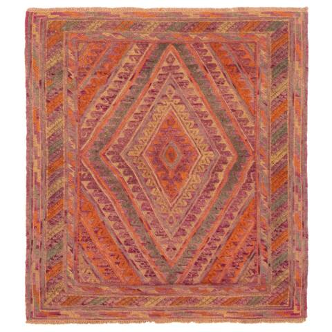 ECARPETGALLERY Hand-knotted Tajik Caucasian Orange, Purple Wool Rug - 3'9 x 4'2