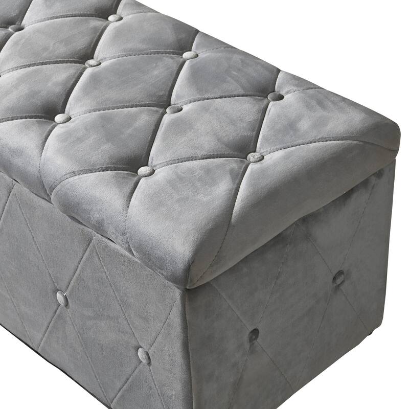Velvet Storage Ottoman with 2 Set Ottomans