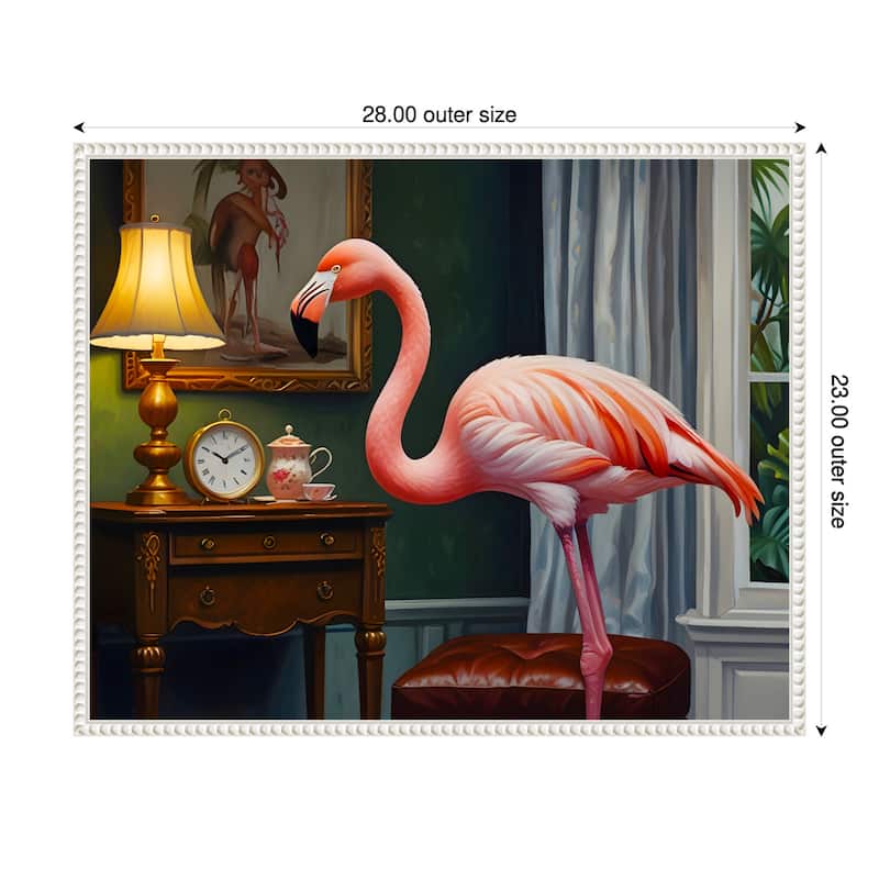Flamingos Cozy Corner by Kintsugi99 Framed Canvas Wall Art - 28 x 23 in