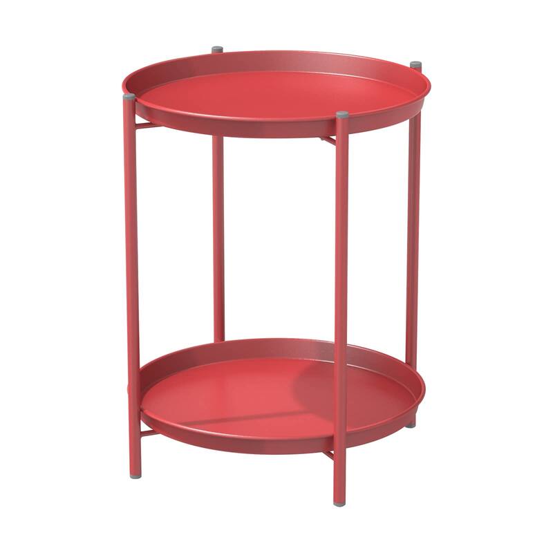Outdoor Side Table, 2-Tier End Table Round Accent Table - Red