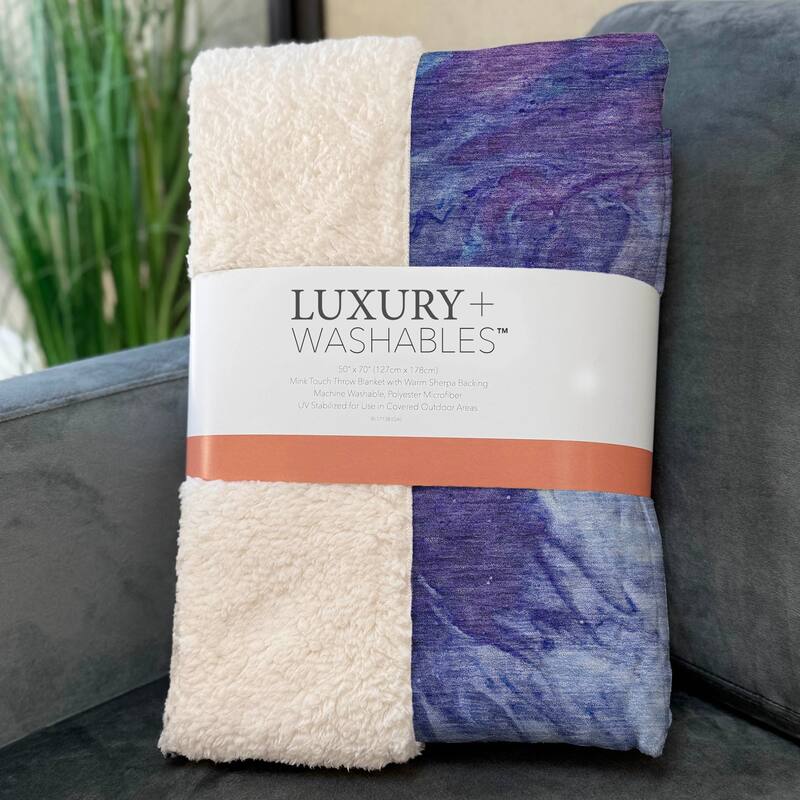 Premium Machine Washable Abstract Watercolor Sherpa Throw Blanket