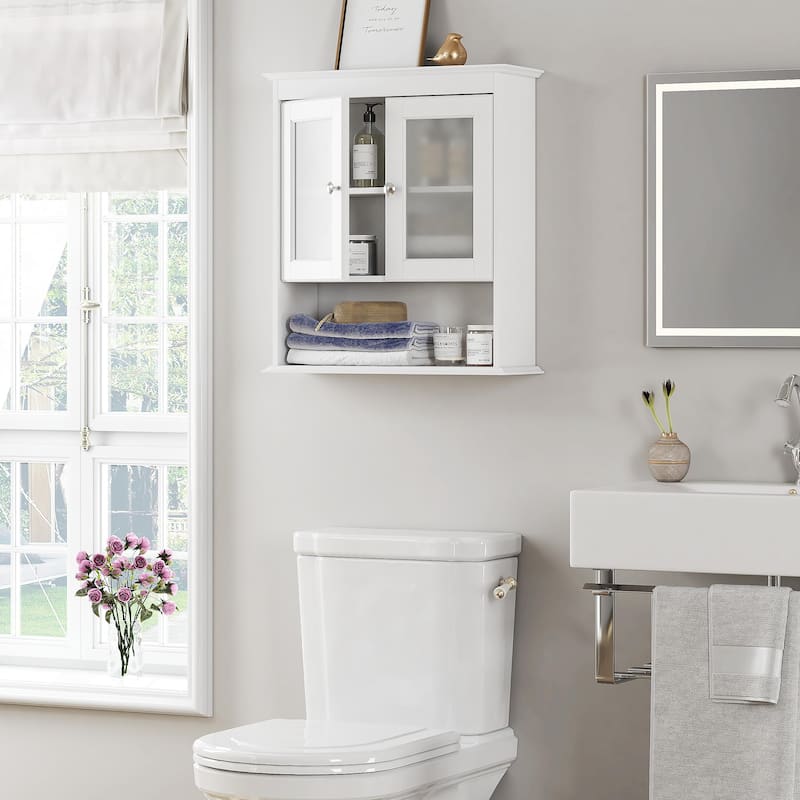 COSTARS Cabinet Wall Mounted, Medicine Cabinet Organizer with Glass Doors and Adjustable Shelves White