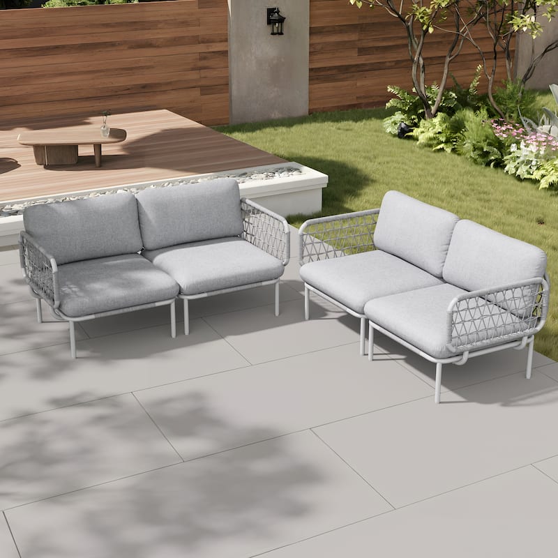 Pellebant Outdoor Patio Aluminum PE Rattan Sectional Sofa Conversation Seating Set with Cushions - Set of 4 - Light Grey