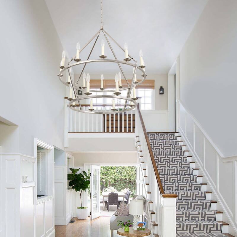 Farmhouse 20-Light Candle Style Wagon Wheel Chandelier - 33.5" x 82.5"(LxH)