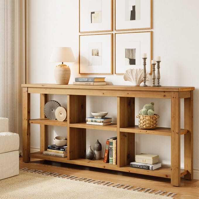 63-Inch Solid Wood Console Table, Entryway Table with Adjustable Shelf - WOOD 