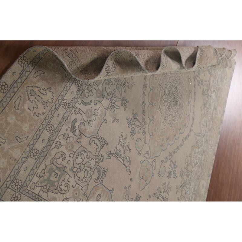 Hand Knotted Oriental 100% Wool Carpet Traditional Medallion Beige & Ivories Tabriz Area Rug - 11' 2'' X 8' 1''