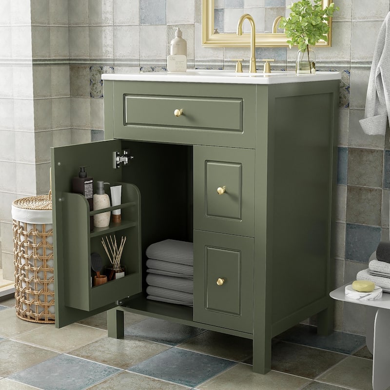 24-Inch Bathroom Vanity with Ceramic Sink & Soft Close Drawers by Harper&Bright Designs