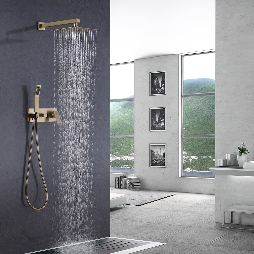 Gold 10" Rain Shower Faucet System Head Bathroom Shower Set