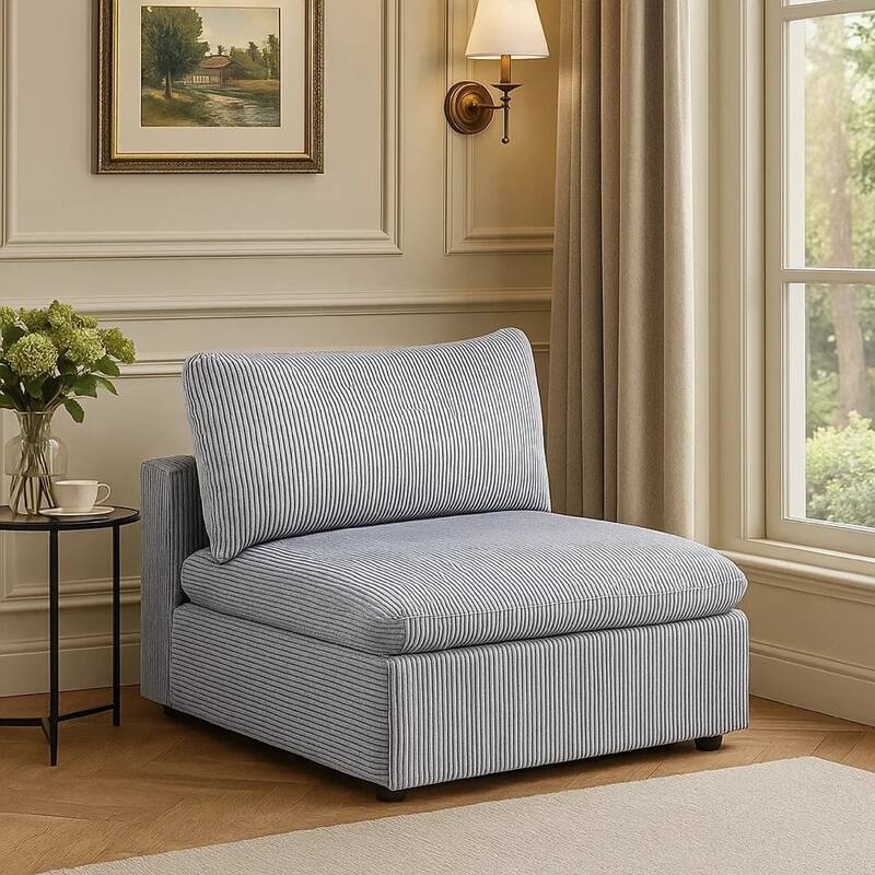 Nolan Armless Modular Chair with Square Frame, Light Gray Corduroy