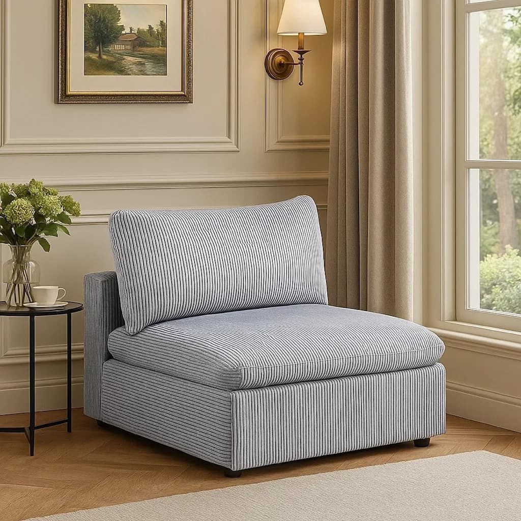 Nolan Armless Modular Chair with Square Frame, Light Gray Corduroy