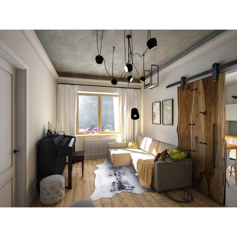 Rio Collection Faux Cowhide Printed Rug with Foil Accents - 5'-0'' X 6'-6'' - Black/White
