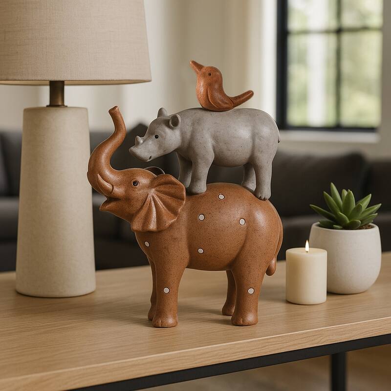 Decorative Stacked Animal Figurines - 8" Multi