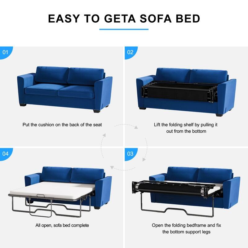 MIxoy Modern Velvet Queen Size 2-in-1 Pull Out Sleep Sofa Bed