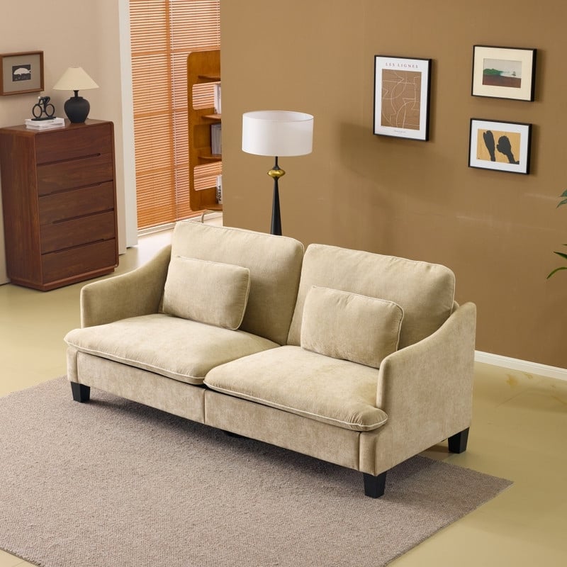 Transitional Loveseat Piped T-Cushions & Linen Blend
