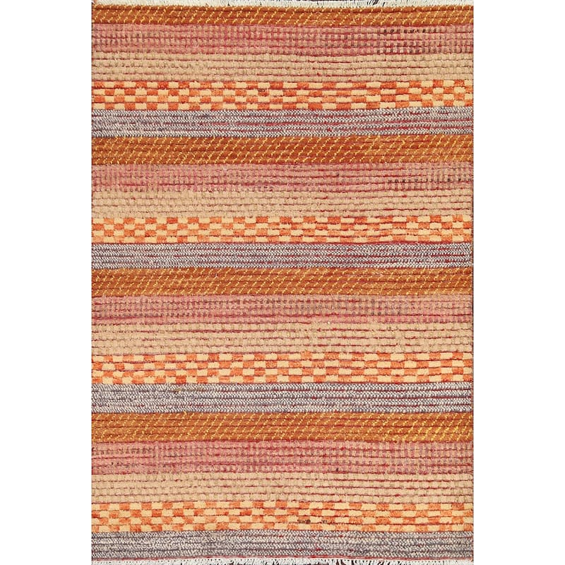 Striped Gabbeh Kashkoli Oriental Wool Area Rug Handmade Foyer Carpet - 3'3" x 4'9"