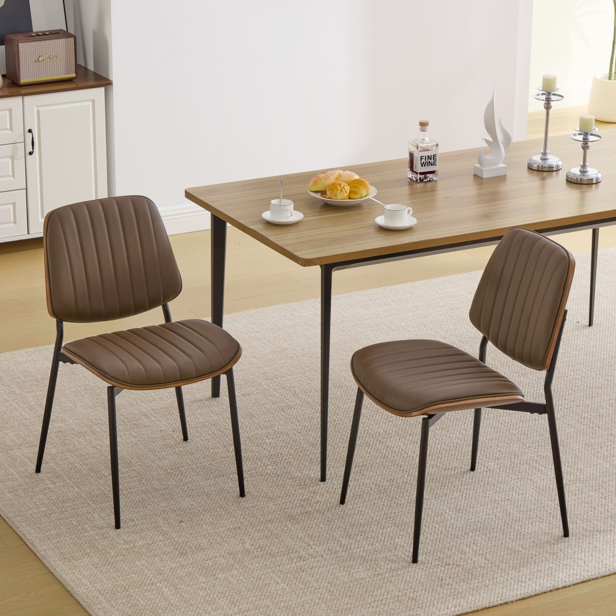 Set of 2 Retro Faux Leather Dining Chairs