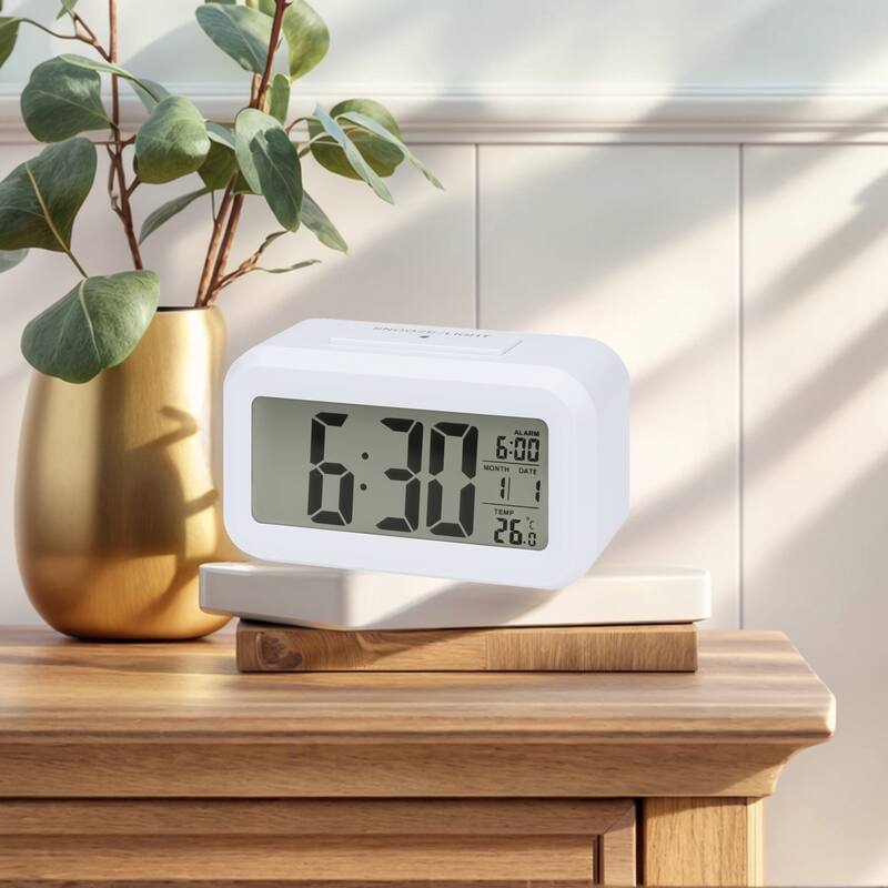 Small Digital Alarm Clock for Bedroom, with Big Numbers Display, Temperature, Snooze, 12/24H for Deep Sleepers 5.5x2.8x1.8 inch - White