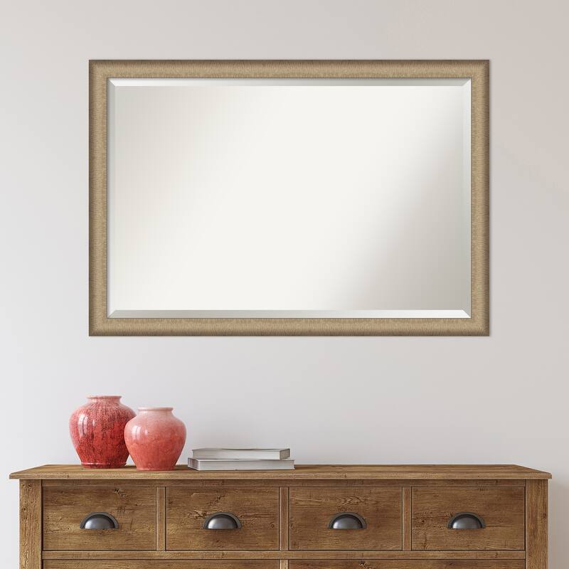 Beveled Wall Mirror - Elegant Brushed Bronze Narrow Frame