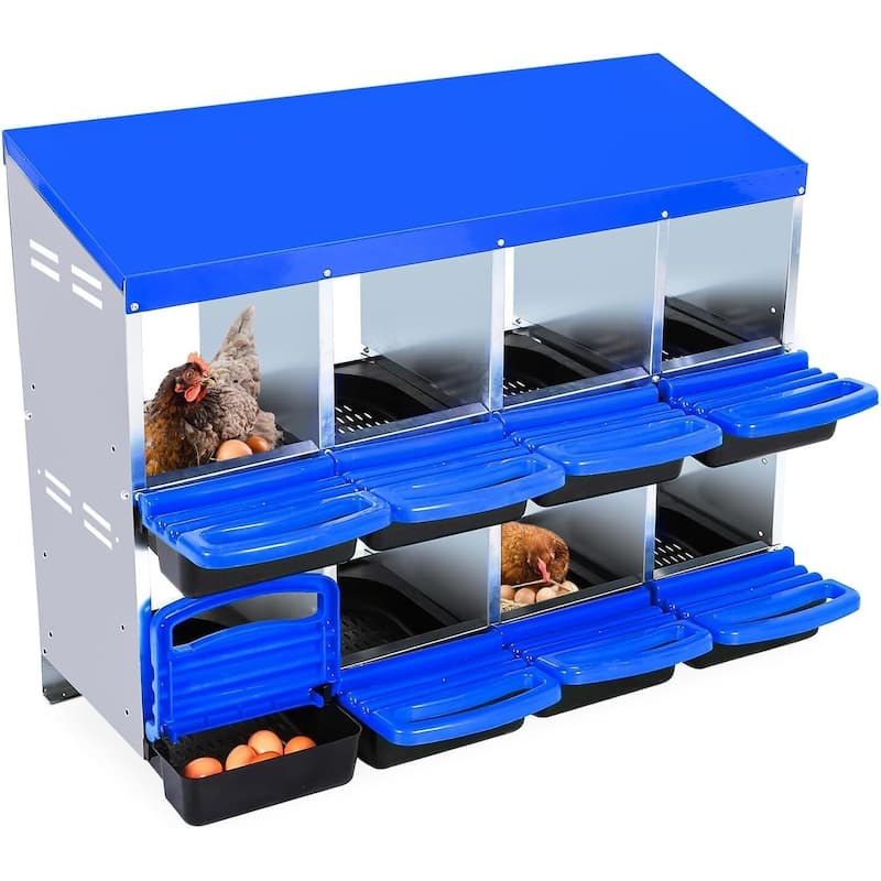 8-Hole Metal Chicken Nesting Box or Easy Cleaning - Blue 8 Compartments without Legs