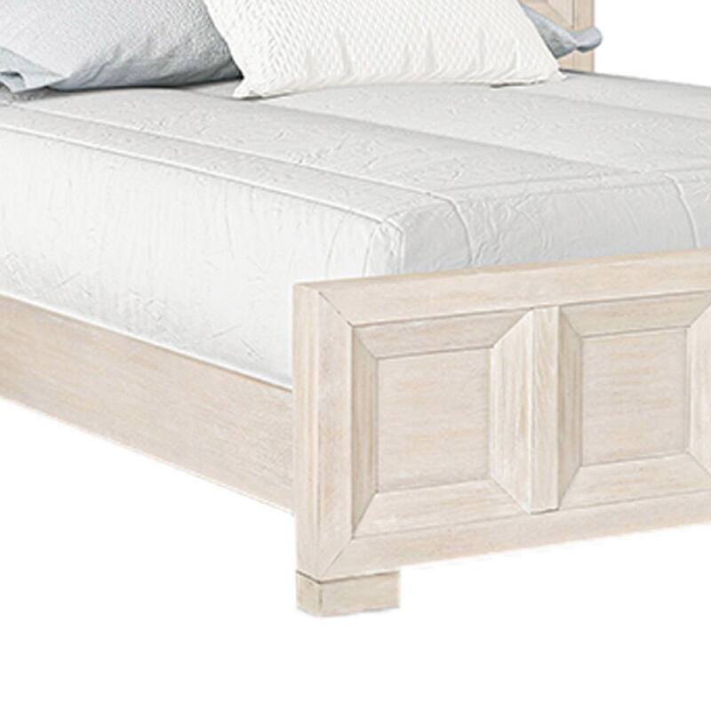 Kizie Queen Size Bed, Modern Classic Recessed Panels, Beige Solid Wood