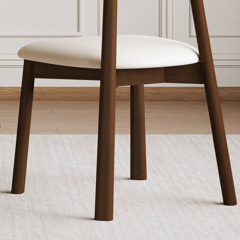 Set of 2 Modern Dining Chairs, Ergonomic Armless Kitchen Chairs with Thick Cushions, Leather Upholstery