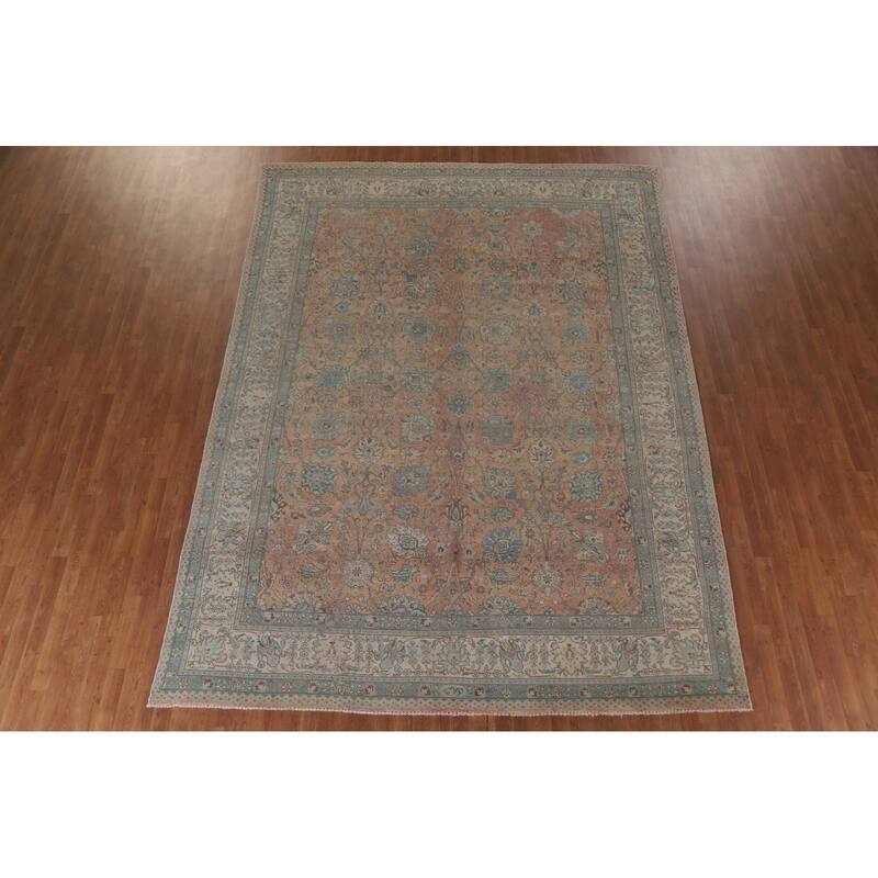 Hand Knotted Oriental 100% Wool Carpet Traditional All-Over Coral Tabriz Area Rug - 12' 4'' X 9' 1''