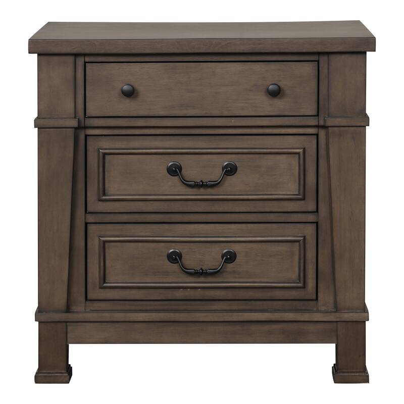 Furniture of America Quinlan Dark Walnut Wood 3-Drawer Nightstand
