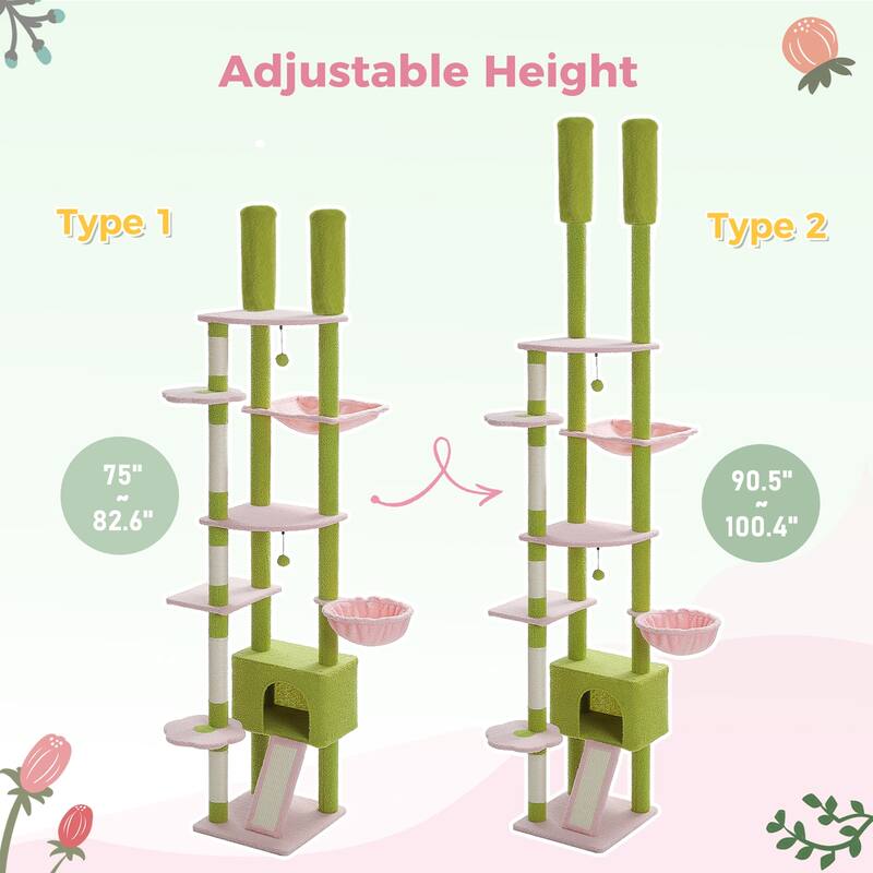 Adjustable Tall Cat Tree Cat Tower with Condo, Hammock and Scratching Post