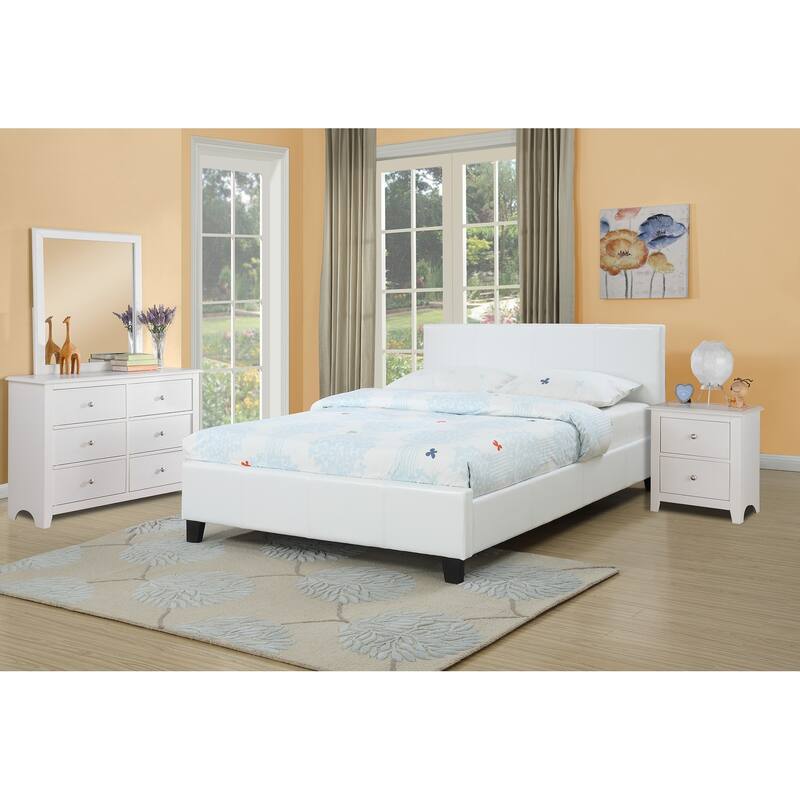 Queen Size White Faux Leather Upholstered Bed Frame with Wooden Legs