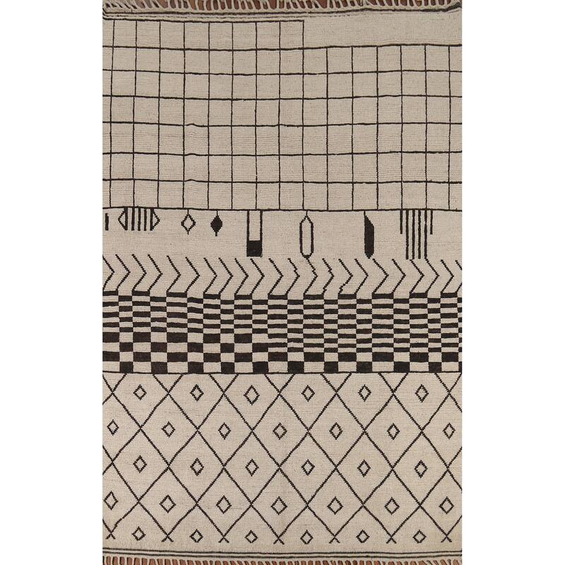 Trellis Geometric Moroccan Oriental Area Rug Handmade Wool Carpet - 7'9"x 10'10"