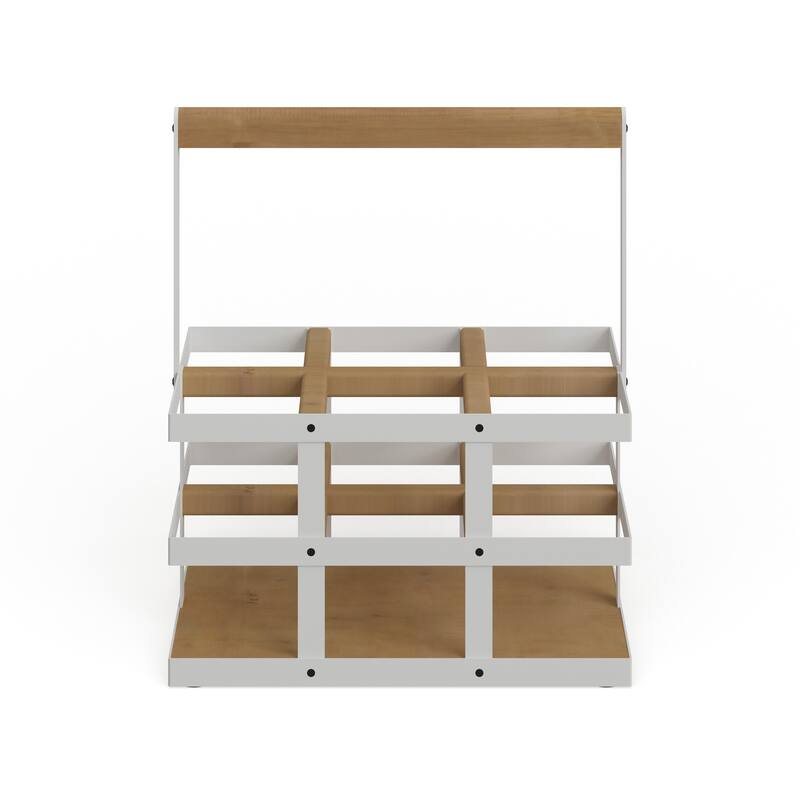 Modern 6-Bottle Wood and Metal Wine Holder