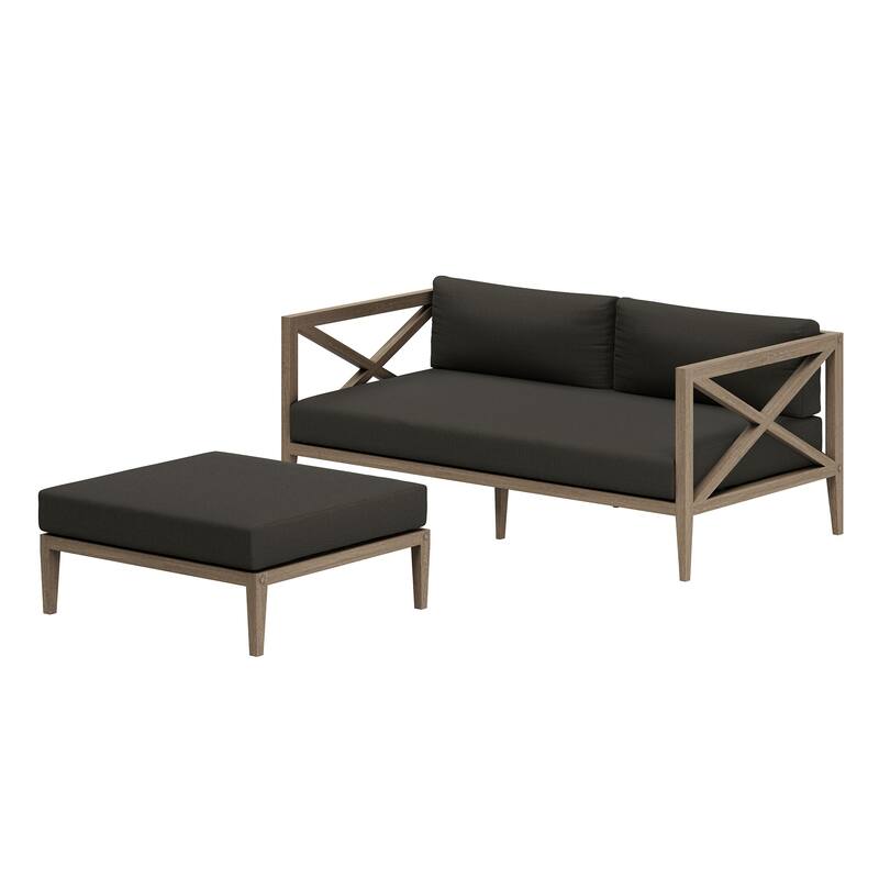 Northlake Outdoor Patio Teak Wood Loveseat and Ottoman Set