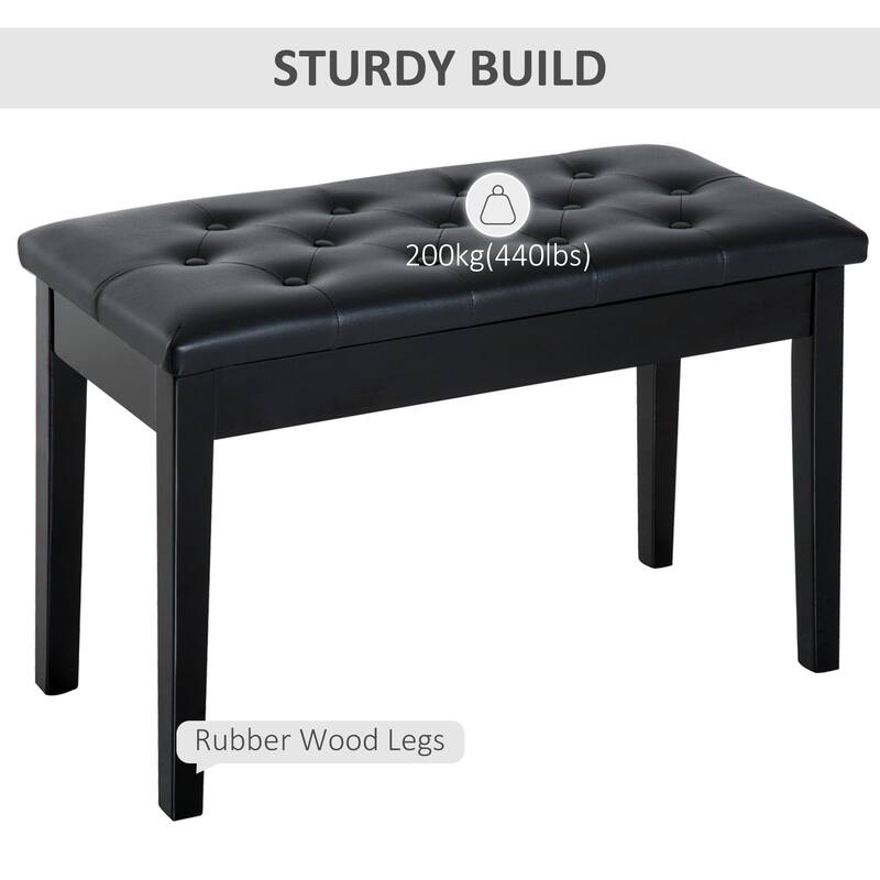 Wood Piano Bench with Faux Leather Tufted Seat and Storage - 30" L x 14.25" W x 19.75" H
