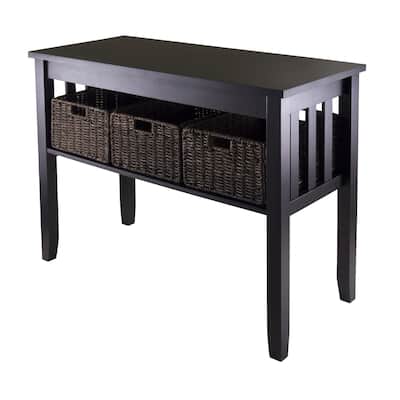 Morris Console Table with 3 Foldable Corn Husk Baskets, Espresso and Chocolate - 40 x 18.11 x 29.92 inches