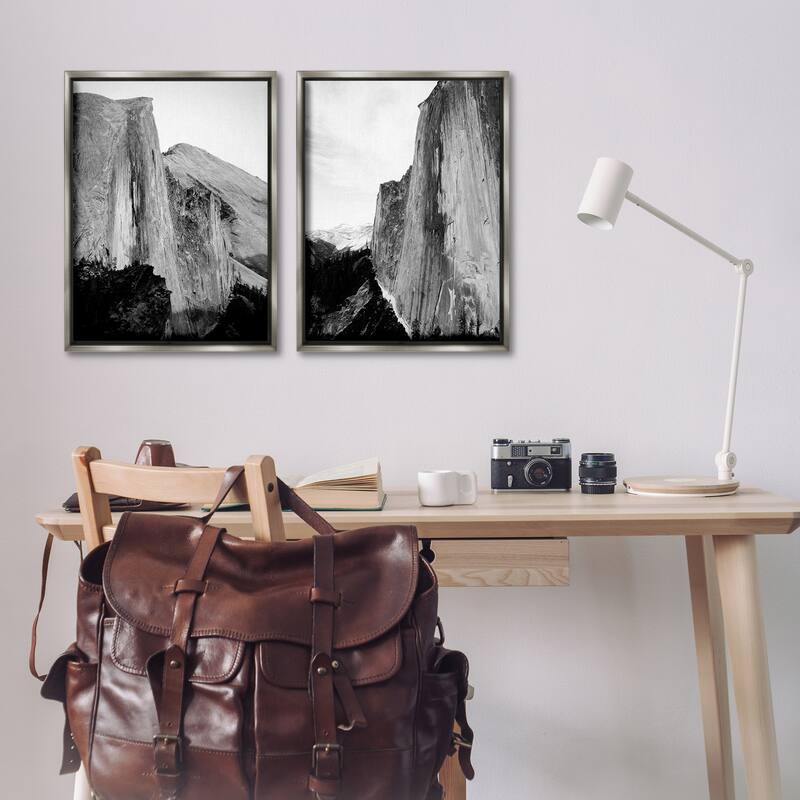 Stupell Monochrome Yosemite Cliffs Framed Floater Canvas Wall Art Design By Gemma Bardot (Set of 2)