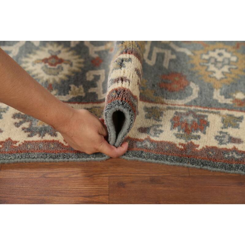 Gray Geometric Oushak Indian Accent Rug Hand-Knotted Wool Carpet - 3'1"x 5'4"