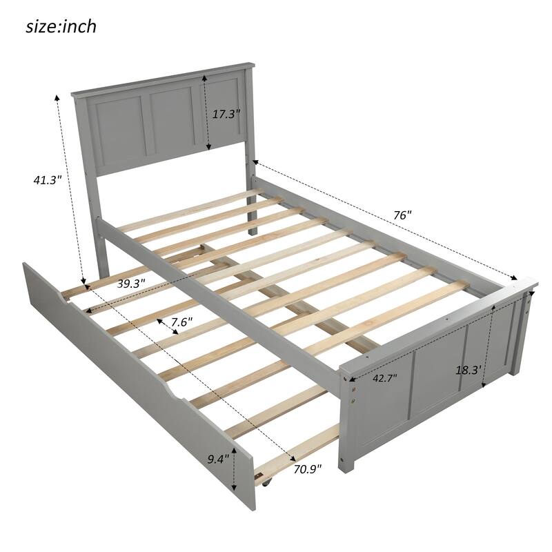 Twin Size Wood Platform Storage Bed with Trundle