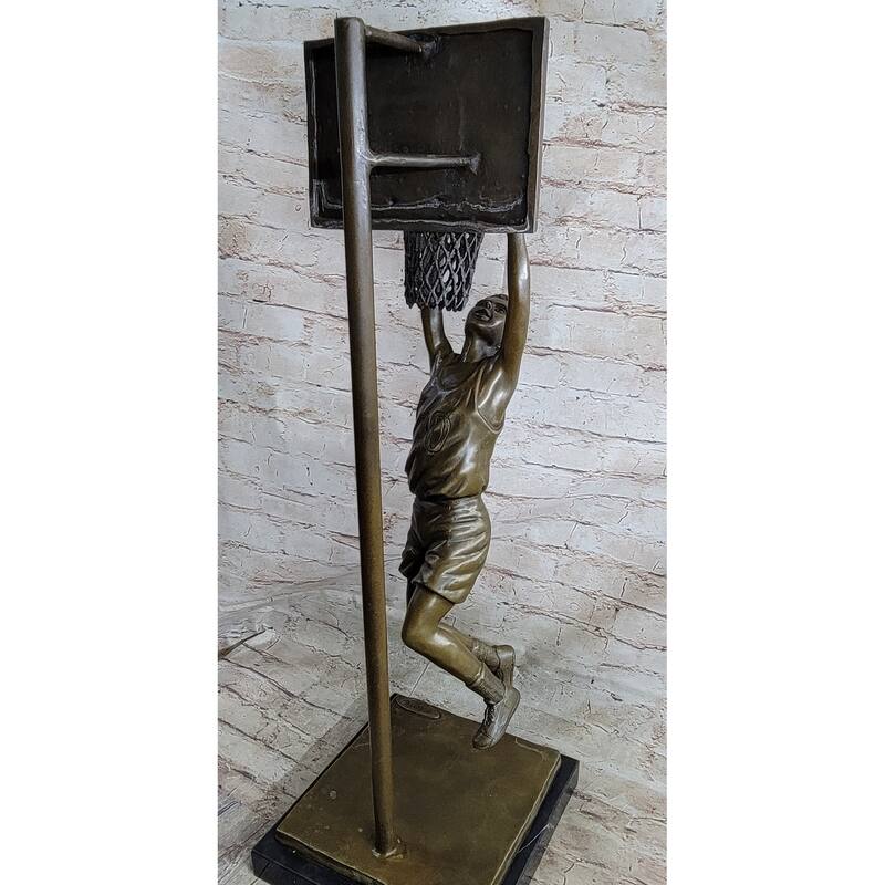 Basketball Player Slam Dunk Bronze Metal Sculpture Statue Figure On Marble Base