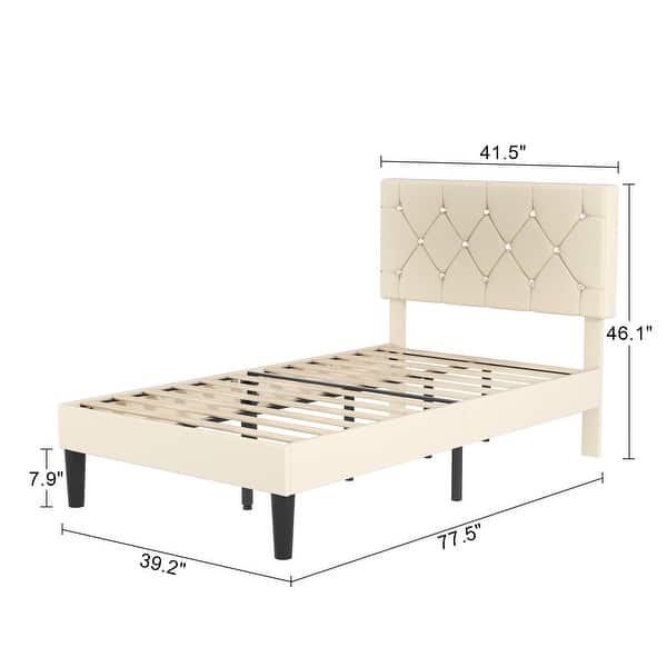 dimension image slide 5 of 6, VECELO Upholstered Kids Bed Frame with Diamond Tufted Headoard,Twin Size Bed Set of 2
